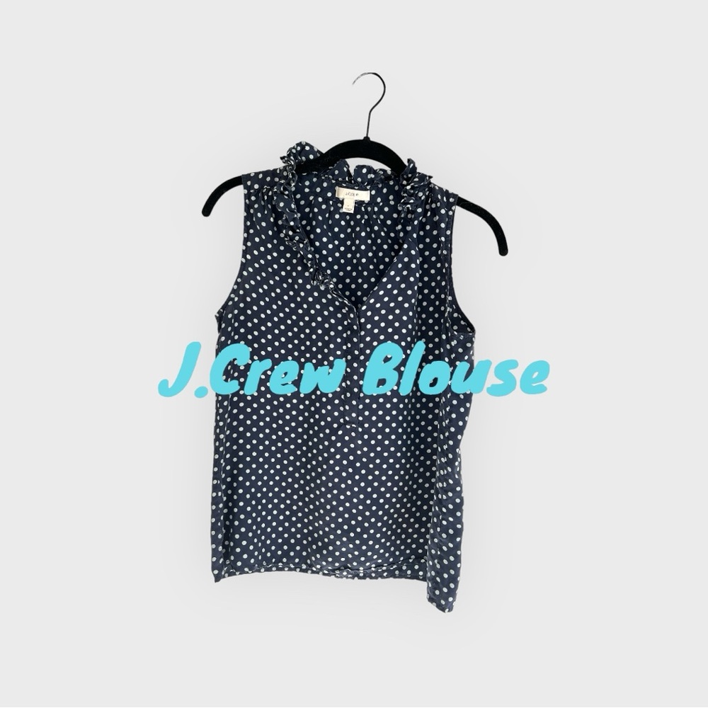 J. Crew blouse. Navy blue with polka dots